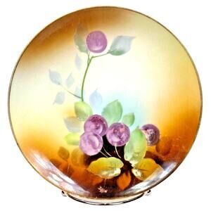 Vintage Meito China Hand Painted Plate Plums Floral Gold Border 8” Japan Made